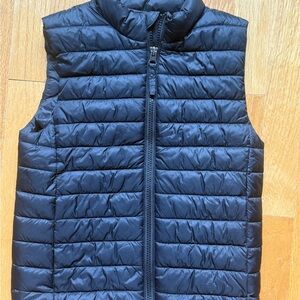 Lands’ End Boys sz S 6-7 Black Down Puffer Coat Vest Jacket Snap Pockets Kids